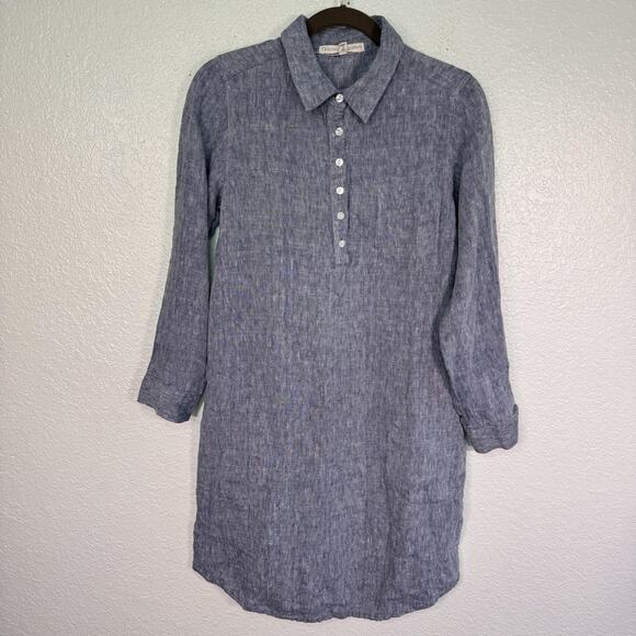 farmhouse pottery Dresses & Skirts - Farmhouse Pottery Dress Womens Small Linen Collared ShirtDress Pockets Blue